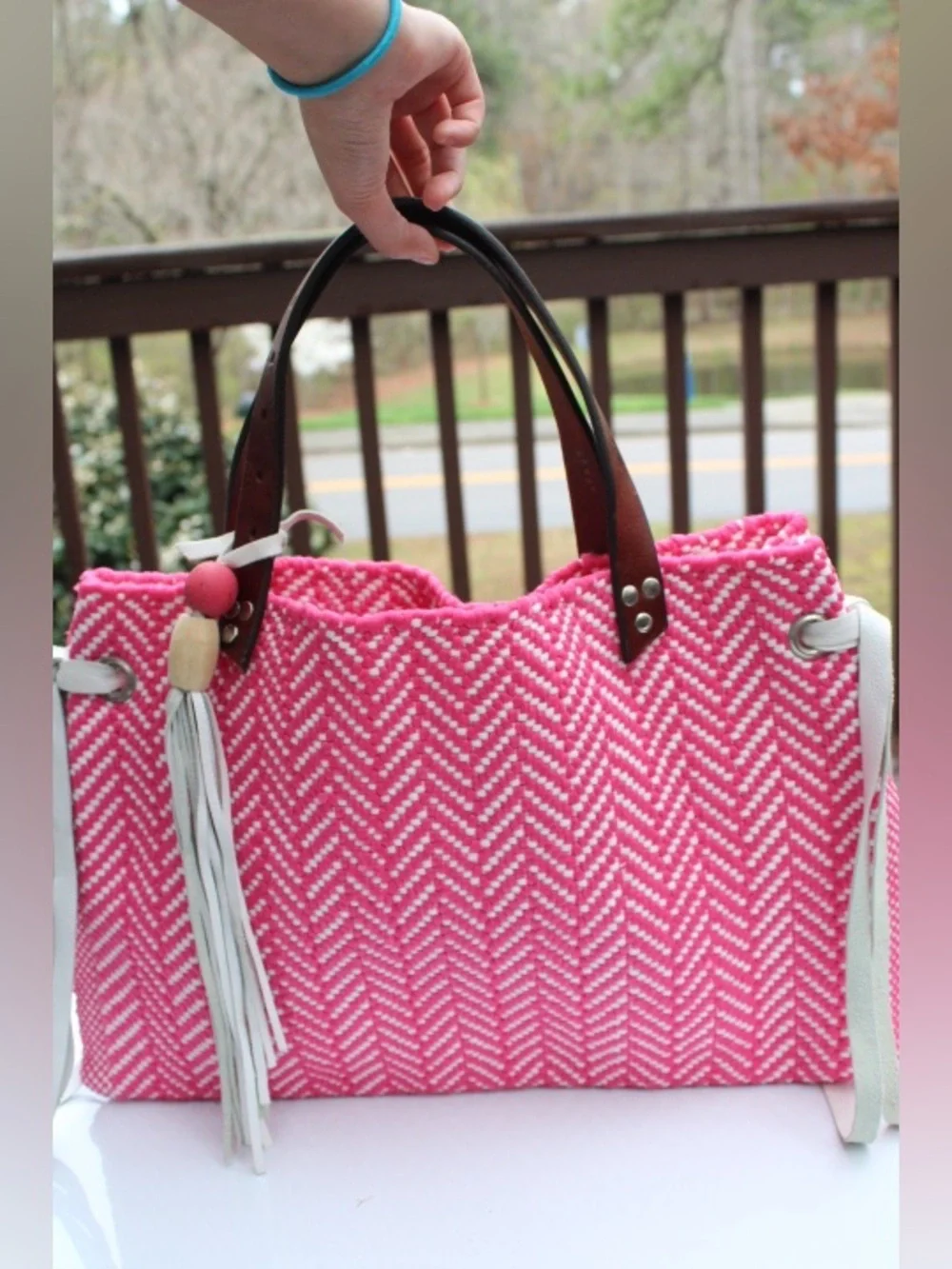 Handmade woven tote bag